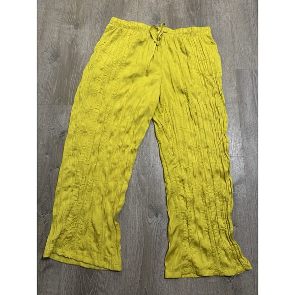 Calligraphie Yellow Wide Leg Crushed Pants XL EUC - Picture 2 of 4